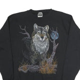 TULTEX Mens Black Wolf Graphic Crew Neck 2XL Cotton Sweatshirt Pullover