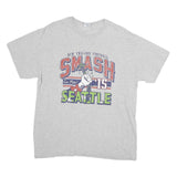 GILDAN Mens Grey Cotton Graphic T-Shirt L Short Sleeve Crew Neck Football Print