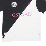 VICOMTE A Mens Black & White Gstaad Cotton Blend Short Sleeve Polo Shirt L