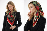 Anyyou Fashion Premium Satin Square Scarf – Peony Red Silk-Feel Neckwrap for Women