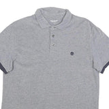 TIMBERLAND Mens Grey & Navy Short Sleeve Polo Shirt L Cotton Blend Casual