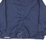 Mens Navy Blue Plain Jacket L Polyester Blend Button Closure Regular Fit Casual