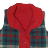 Womens Blue & Red Checked Button Front Jacket L Polyester Blend Plaid Warm