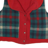 Womens Blue & Red Checked Button Front Jacket L Polyester Blend Plaid Warm