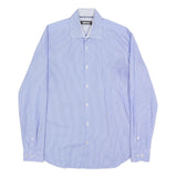 DKNY Mens Blue & White Pinstripe Shirt S Classic Cotton Blend Formal Button-Up
