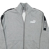 PUMA Mens Grey & Black Logo Tape Zip Jacket M Cotton Blend Casual Sport