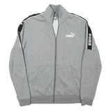 PUMA Mens Grey & Black Logo Tape Zip Jacket M Cotton Blend Casual Sport