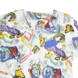 YESSICA Womens White Abstract Printed Blouse Short Sleeve V-Neck XL Relaxed Fit
