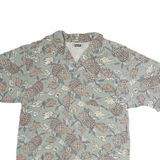 QUE Mens Green Pineapple Print Shirt XL Cotton Blend Relaxed Fit Summer