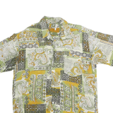Mens Green & Yellow Patterned Cotton Blend Shirt M Casual Short Sleeve Button