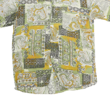 Mens Green & Yellow Patterned Cotton Blend Shirt M Casual Short Sleeve Button