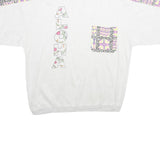 Mens White Sweatshirt XL Cotton Blend Crew Neck Short Sleeve Graphic Print