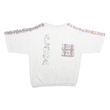 Mens White Sweatshirt XL Cotton Blend Crew Neck Short Sleeve Graphic Print