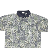 BUGLE BOY Mens Green & Beige Abstract Floral Short Sleeve Polo Shirt L Cotton