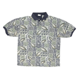 BUGLE BOY Mens Green & Beige Abstract Floral Short Sleeve Polo Shirt L Cotton