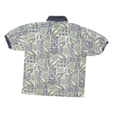 BUGLE BOY Mens Green & Beige Abstract Floral Short Sleeve Polo Shirt L Cotton