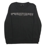 DKNY Womens Black Cotton Blend Crew Neck Sweatshirt L Beaded Trim Detail