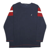 NAUTICA Mens Navy & Red Plain Crew Neck Basic Knit Jumper 2XL Cotton Casual