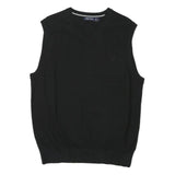 NAUTICA Mens Black Plain V-Neck Basic Knit M Sleeveless Cotton Blend Jumper Vest