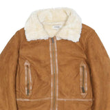 CHARLOTTE RUSSE Womens Brown Faux Shearling Zip Jacket M Polyester Blend