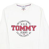 TOMMY HILFIGER Mens White Crew Neck M Sweatshirt Cotton Blend Pullover