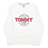TOMMY HILFIGER Mens White Crew Neck M Sweatshirt Cotton Blend Pullover