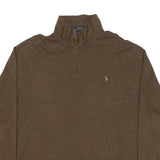 POLO RALPH LAUREN Mens Brown Cotton Blend Plain Half Zip Jumper 2XL Pullover