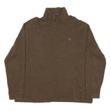 POLO RALPH LAUREN Mens Brown Cotton Blend Plain Half Zip Jumper 2XL Pullover