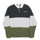 CHAMPION REVERSE WEAVE Mens Black & Grey & Green Long Sleeve Colourblock Polo