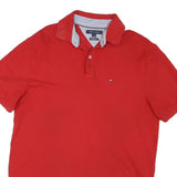 TOMMY HILFIGER Mens Red Polo Shirt Short Sleeve Logo Embroidered M Cotton Blend