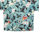 HAWAII Mens Black Floral & Green Leaves Hawaiian Shirt XL Tropical Print