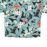 HAWAII Mens Black Floral & Green Leaves Hawaiian Shirt XL Tropical Print