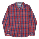 NAUTICA Mens Red & Blue Checked Cotton Blend Shirt L Classic Fit Long Sleeve