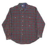 TOMMY HILFIGER Mens Red & Navy Check Shirt XL Button-Down Long Sleeve Cotton