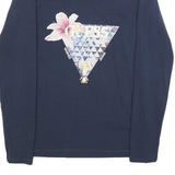GUESS Womens Navy Blue Graphic T-Shirt M Long Sleeve Scoop Neck Elegant Design