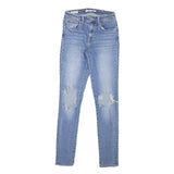 LEVI'S 721 Womens Slim Blue Denim Light W28 W25 Zip Slim Fit Ripped Knee Jeans