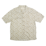 ISLAND REPUBLIC Mens Beige & White Silk Shirt L Printed Button Down Casual