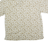 ISLAND REPUBLIC Mens Beige & White Silk Shirt L Printed Button Down Casual