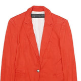 ZARA Womens Red Jacket S Cotton Blazer Classic Tailored Button Closure