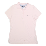 TOMMY HILFIGER Womens Pink Short Sleeve Polo Shirt L Cotton Blend Logo
