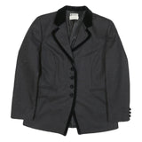 WALKER & JIMMY Womens Black Wool Tailored Jacket S Velvet Trim Button Closure