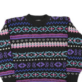 BRASS PLUM Mens Black Patterned Wool Jumper Crew Neck Chunky Knit M Winter