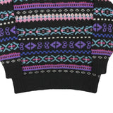 BRASS PLUM Mens Black Patterned Wool Jumper Crew Neck Chunky Knit M Winter