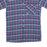 Mens Blue & Purple Check Cotton Shirt M Short Sleeve Button Pocket Casual