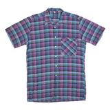 Mens Blue & Purple Check Cotton Shirt M Short Sleeve Button Pocket Casual