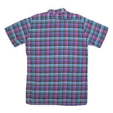 Mens Blue & Purple Check Cotton Shirt M Short Sleeve Button Pocket Casual