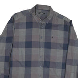 PIERRE CARDIN Mens Grey & Blue Check Shirt L Button-Down Collar Long Sleeve