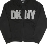 DKNY Mens Black Zip Up Hoodie S Printed Logo Cotton Blend Casual Sweatshirt