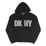 DKNY Mens Black Zip Up Hoodie S Printed Logo Cotton Blend Casual Sweatshirt