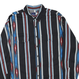 WRANGLER Mens Black & Blue Cotton Blend Striped Button Shirt XL Casual Western